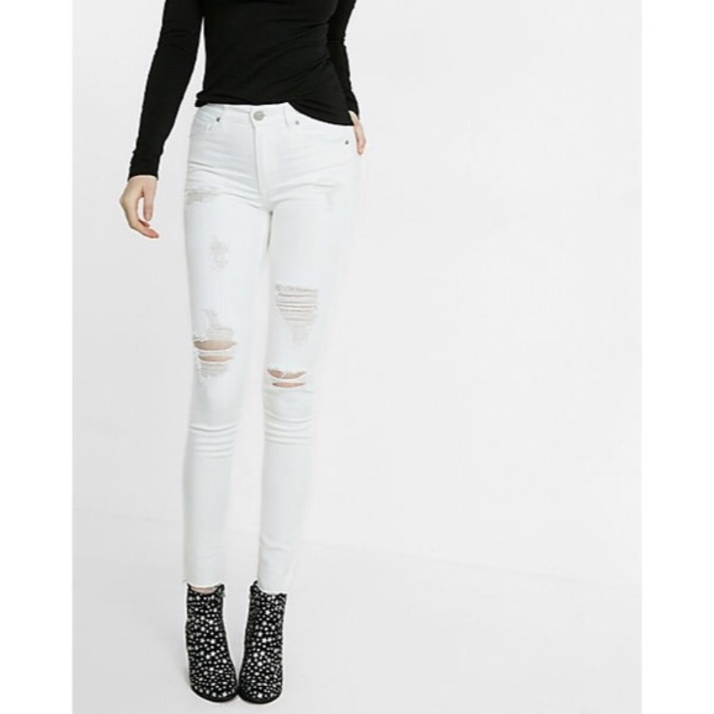 Express Distressed Mid Rise Jean Leggings White